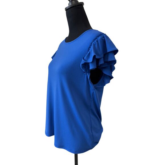 New CECE NORDSTROM Women's Blue Ruffled Flutter Short Sleeve Knit Top Size M - Picture 4 of 7